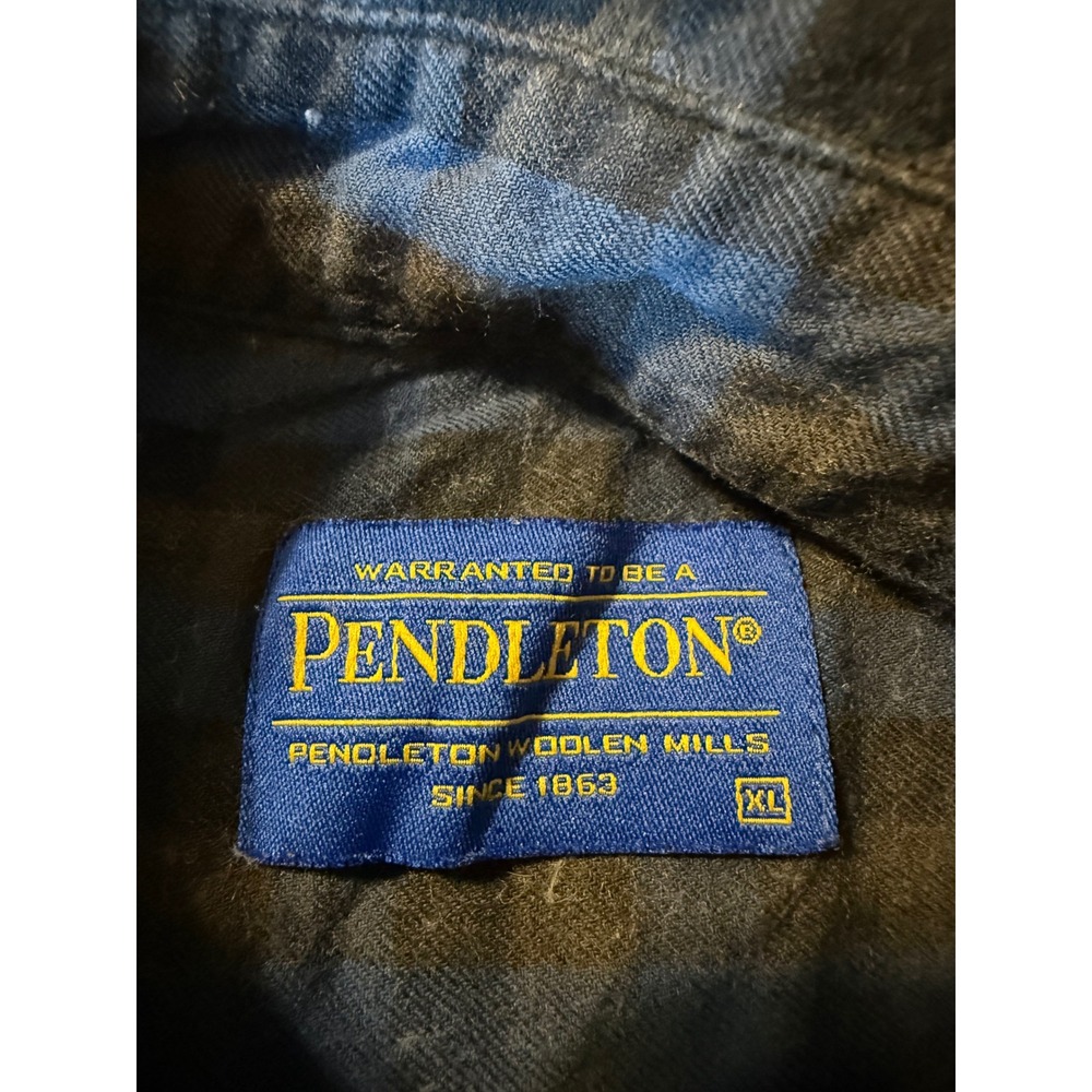 Pendleton Mens XL Blue Black Pima Cotton Merino Wool Buffalo Check Flannel Shirt - Picture 4 of 8